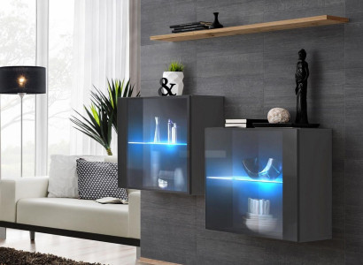 Wohnzimmer Set Designer Wohnwand Grau 130 cm Einrichtung Luxus Wand Regal